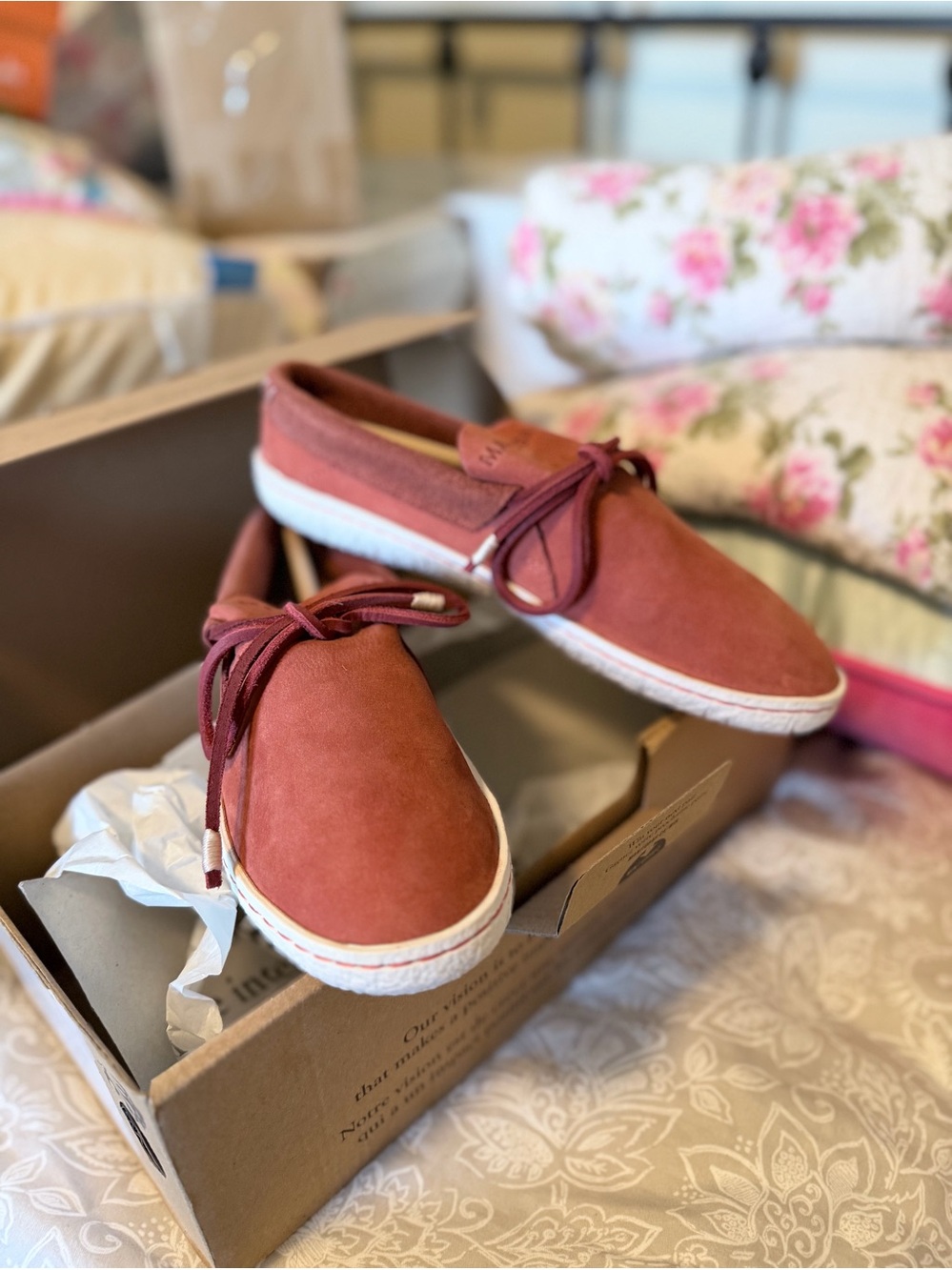Women’s Slip-On Moccasins in Rust Coral with Tie Detail